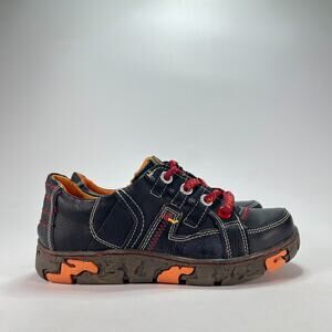 TMA EYES Retro Black Orange Leather Contrast Stitch Casual Sneakers Youth Sz 6.5